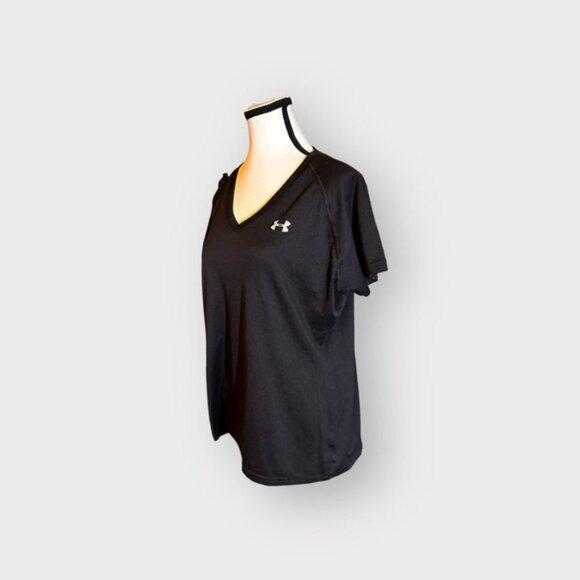 Women’s Under Armour UA L UA Tech Semi Fitted Black V Neck 10 12 Large - Picture 3 of 15